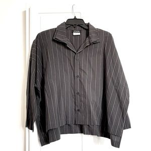 Eskandar buttoned down Striped Crop Shirt W/Double Collar